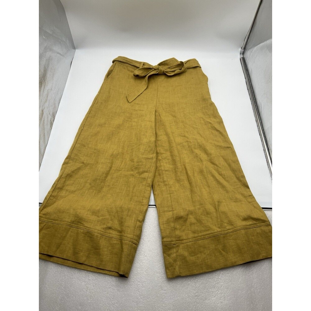 Women’s Fate 100% Linen Mustard Yellow Wide Leg Cropped Pull-on Pants Size L